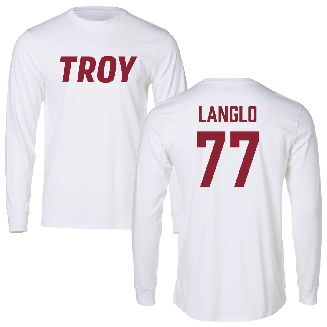 Troy University Football White Performance Long Sleeve - #77 Garner Langlo