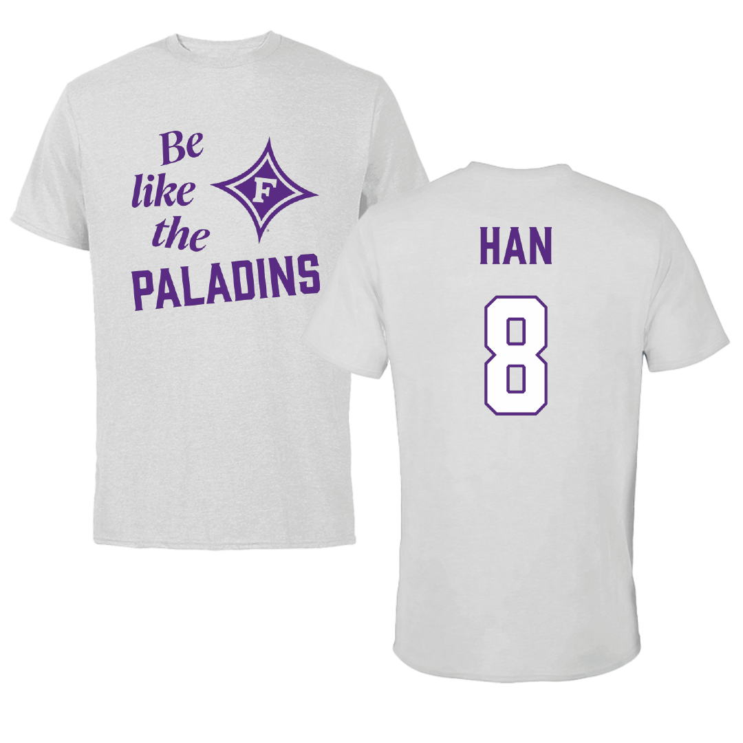 Furman University Tennis Light Gray Be Like Us Tee - #8 Alex Han