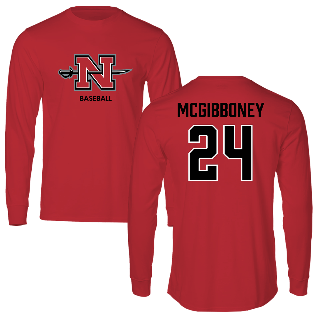 Nicholls State University Baseball Red Mascot Performance Long Sleeve - #24 Luke McGibboney