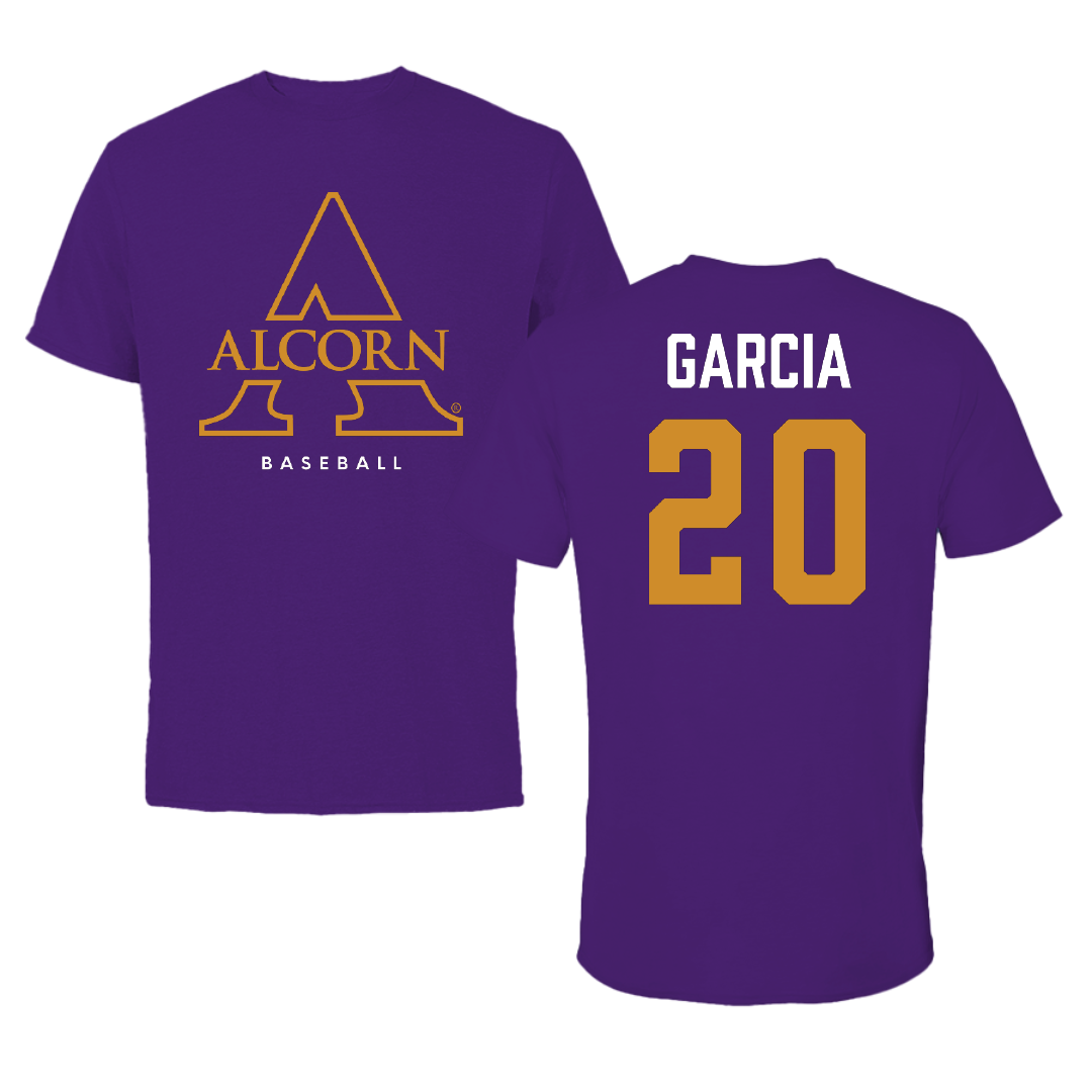 Alcorn State University Baseball Purple University Tee - #20 Nicodemius Garcia