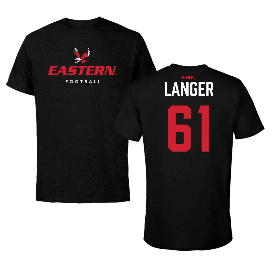 Eastern Washington University Football Black Eastern Performance Tee - #61 Andrew Langer
