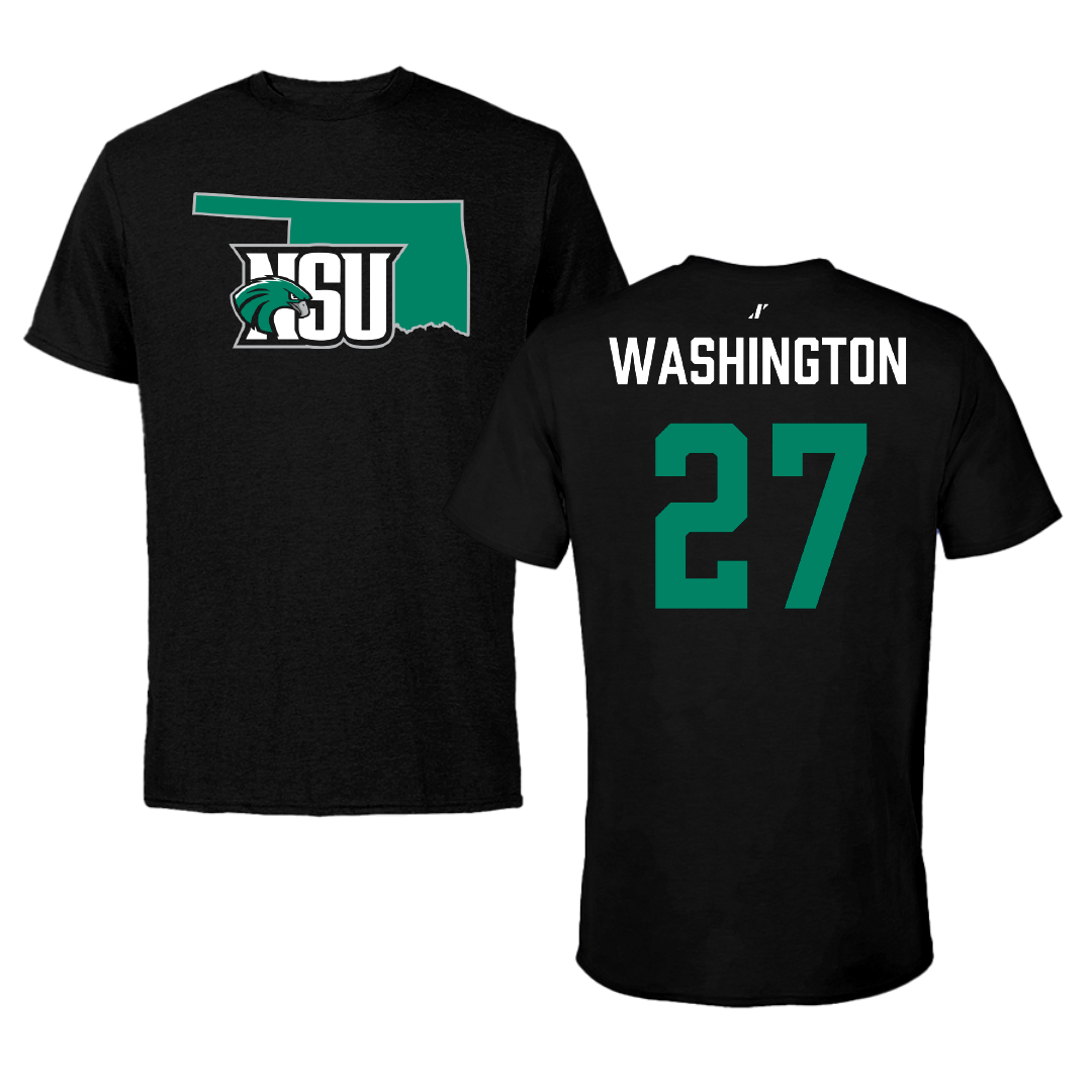 Northeastern State University Football Black State Tee - #27 Ethan Washington