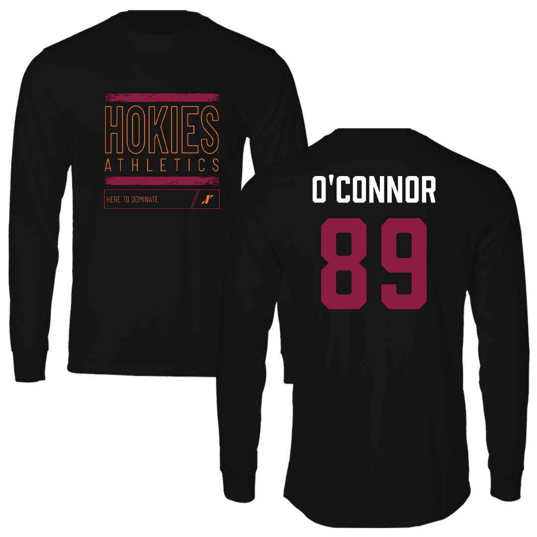 Virginia Tech Football Black Dominate Performance Long Sleeve - #89 Charlie O'Connor