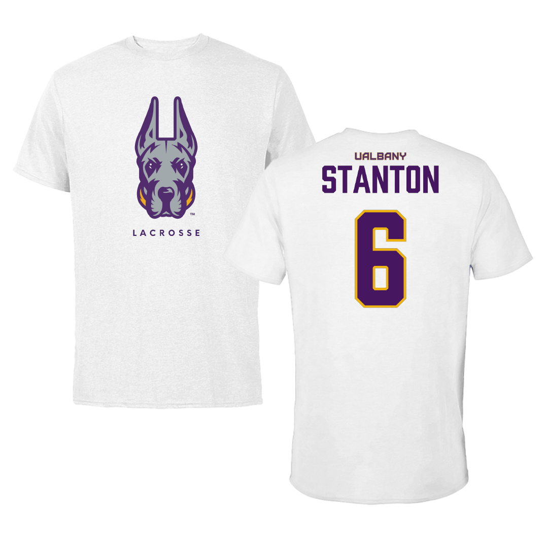 University at Albany Lacrosse White Mascot Performance Tee - #6 Mara Stanton