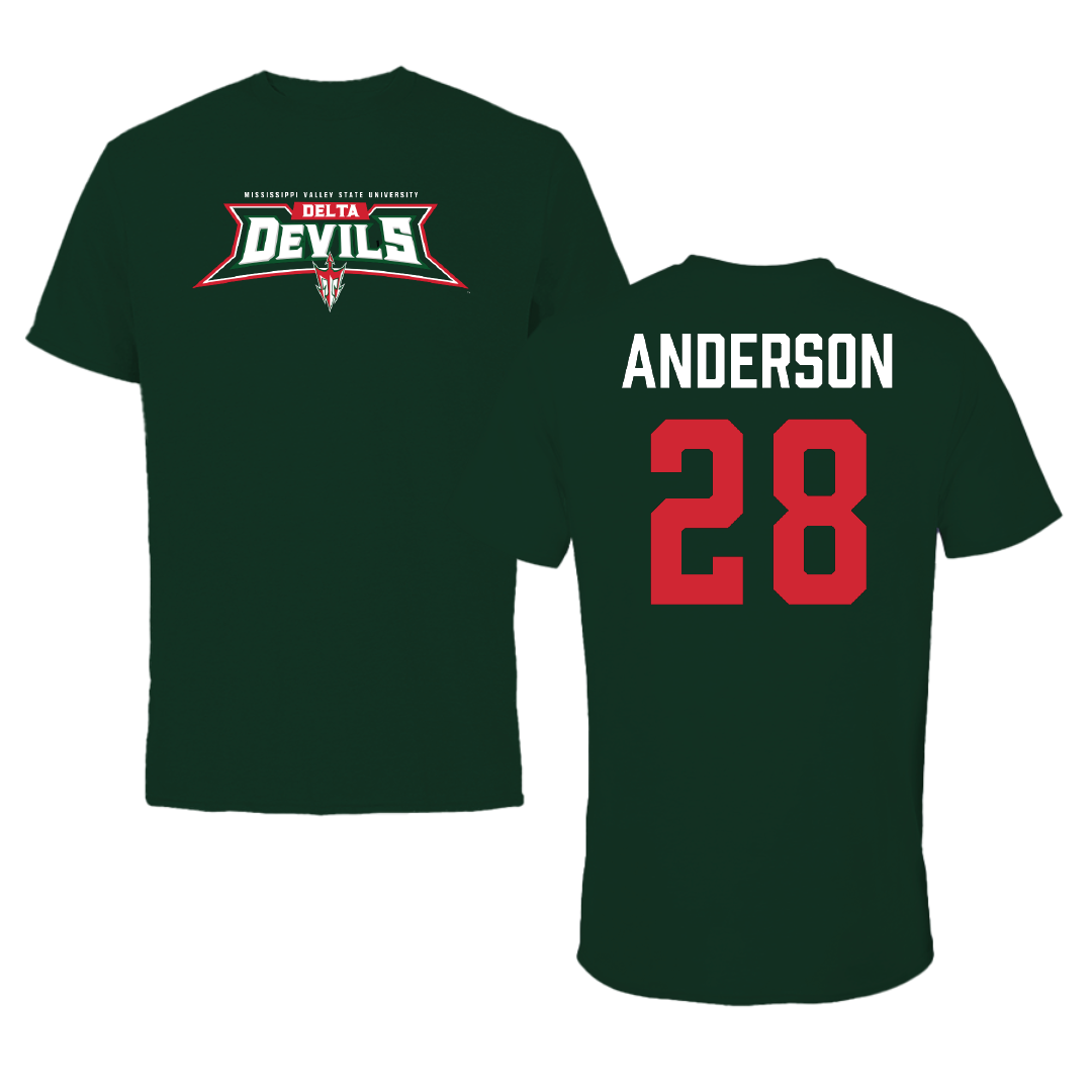 Mississippi Valley State University Football Forest Green Tee - #28 Jordan Anderson