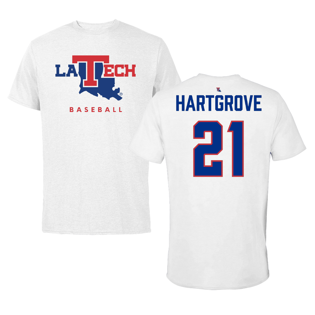 Louisiana Tech University Baseball White Performance Tee - #21 Hudson Hartgrove