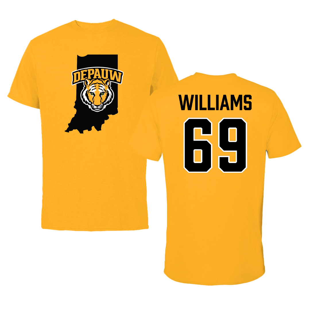 DePauw University Football Gold State Performance Tee - #69 Joseph Williams