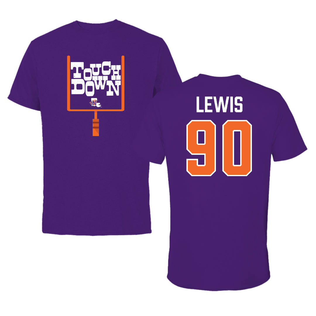 Northwestern State University Football Purple Touchdown Tee - #90 Tyler Lewis