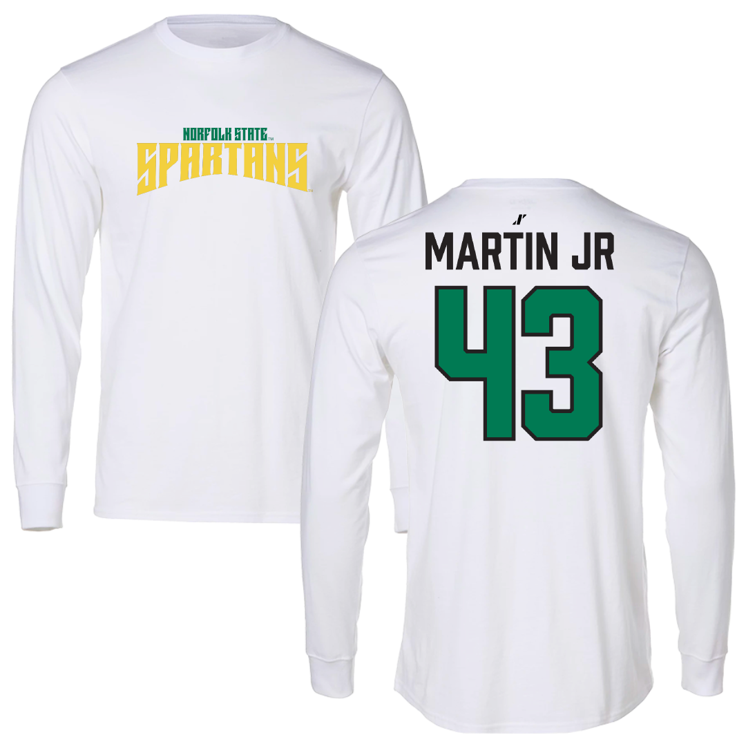Norfolk State University Football White Classic Performance Long Sleeve - #43 Richard Martin Jr