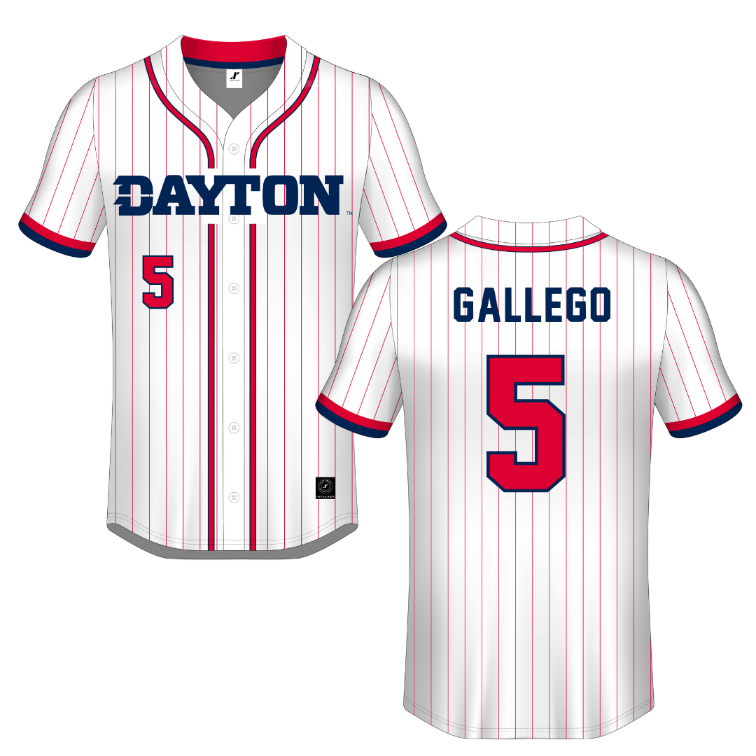 University of Dayton White Pinstripe Button-Down Jersey - #5 Kristin Gallego