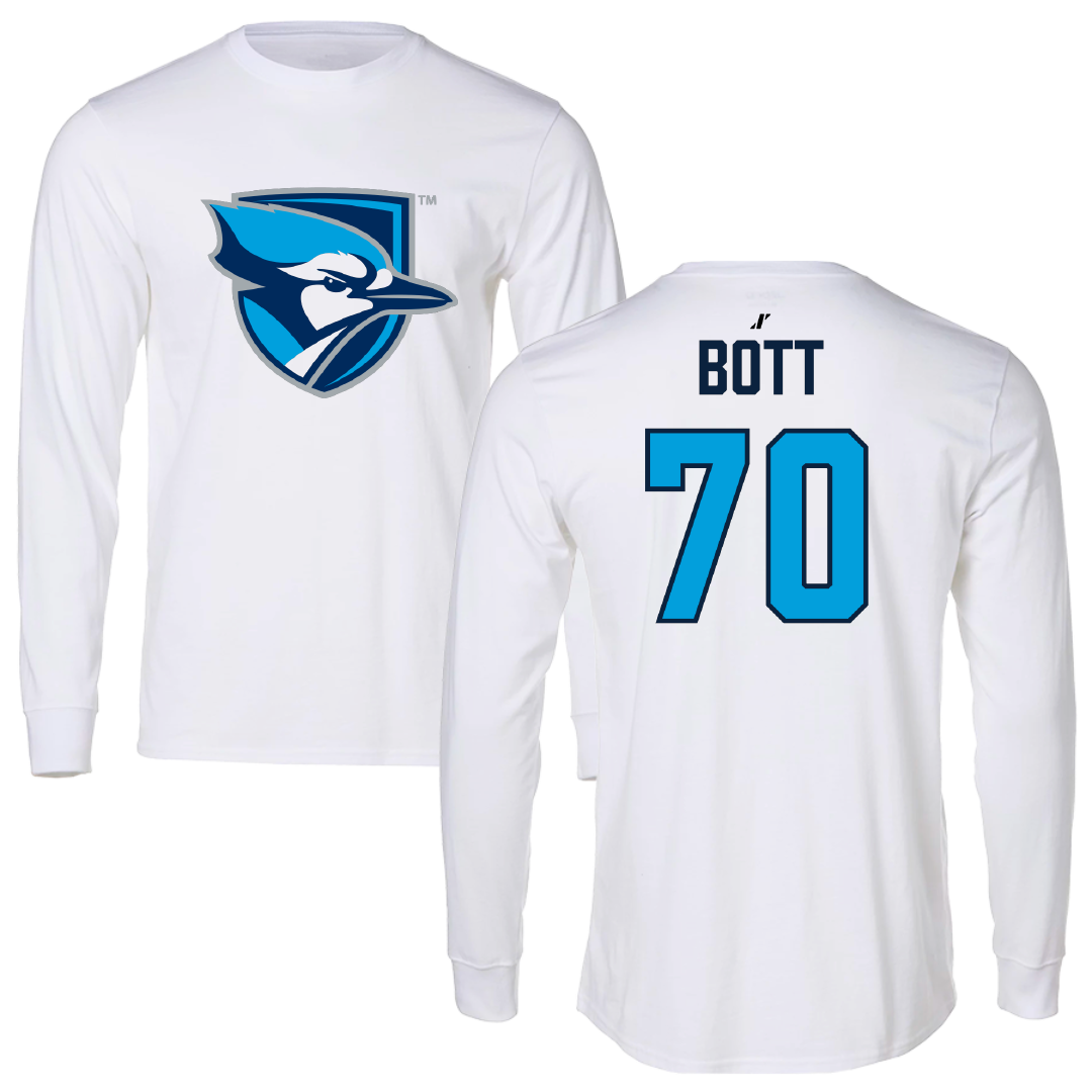 Elmhurst University Football White Performance Long Sleeve - #70 Connor Bott