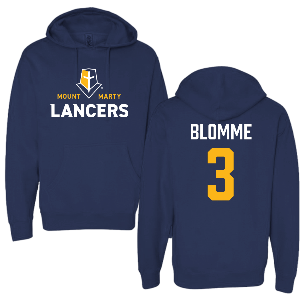Mount Marty University Softball Navy Hoodie - #3 Emma Blomme