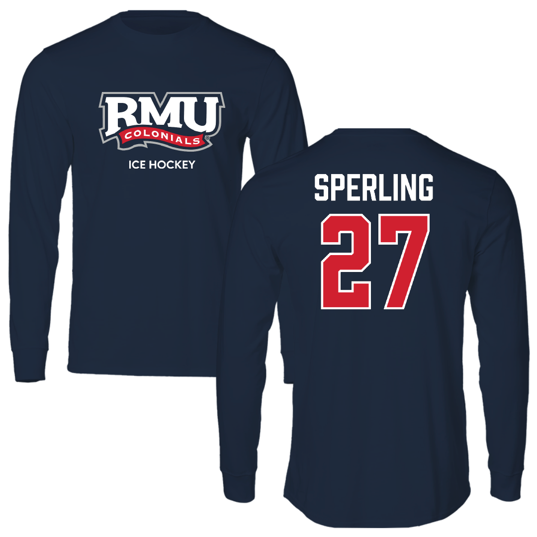 Robert Morris University Ice Hockey (W) Navy RMU Long Sleeve - #27 Chace Sperling