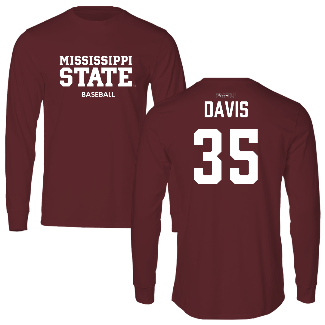 Mississippi State University Baseball Maroon Long Sleeve - #35 Ben Davis