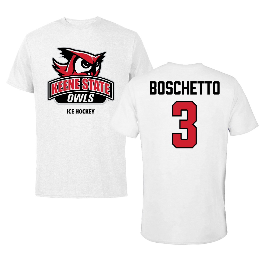 Keene State College Ice Hockey (M) White Performance Tee - #3 Michael Boschetto