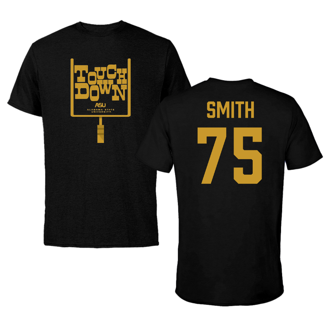 Alabama State University Football Black Touchdown Tee - #75 Cameron Smith