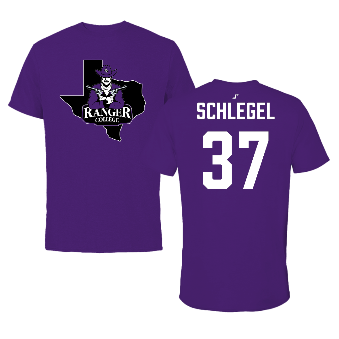 Ranger College Baseball Purple State Tee - #37 Connor Schlegel