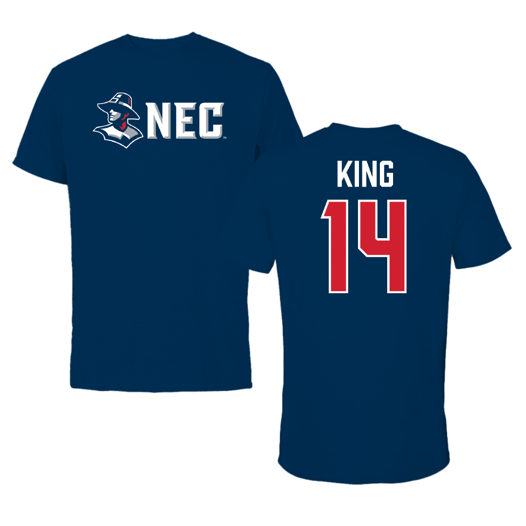 New England College Soccer Navy Performance Tee - #14 Aubrey King