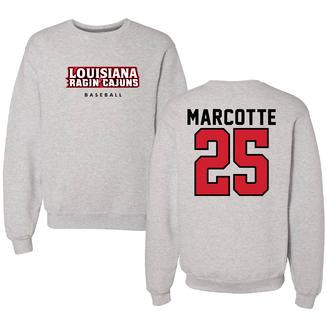 University of Louisiana at Lafayette Baseball Gray Crewneck - #25 Riley Marcotte