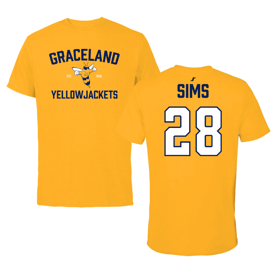 Graceland University Baseball Gold General Performance Tee - #28 Ashtyn Sims
