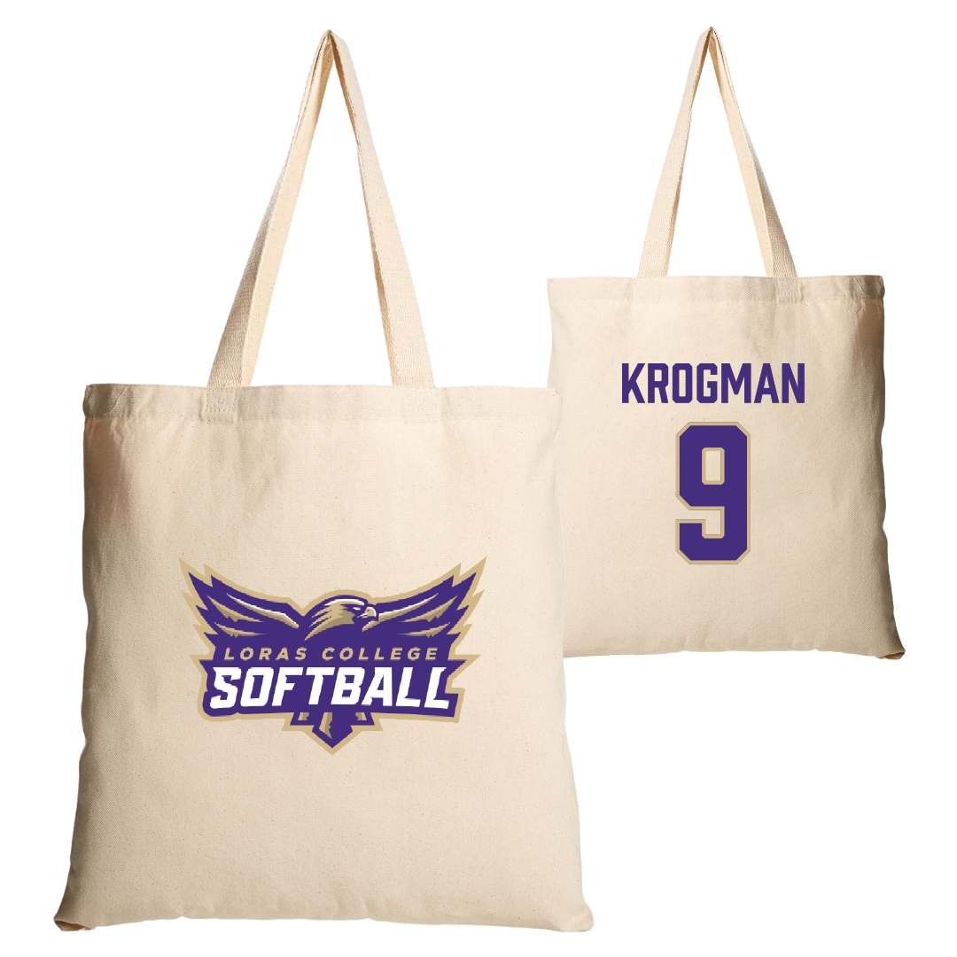 Loras College Softball Tan Softball Canvas Tote Bag - #9 Alyson Krogman