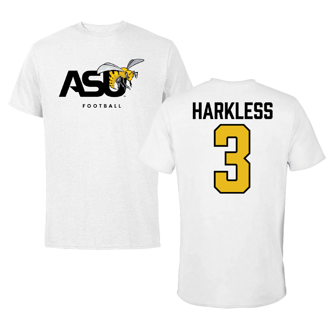 Alabama State University Football White ASU Tee - #3 Luke Harkless