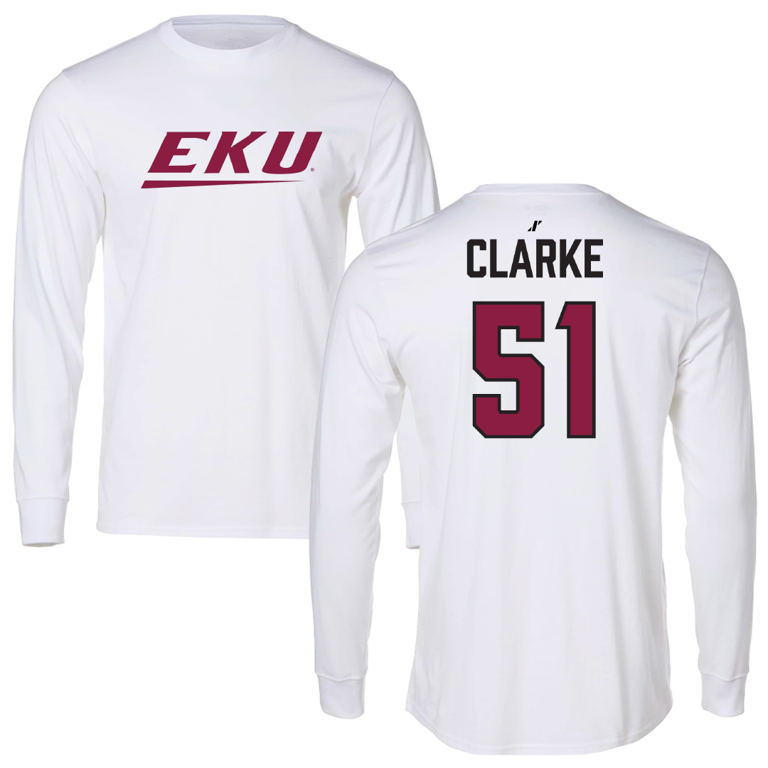 Eastern Kentucky University Football White Performance Long Sleeve - #51 Druce Clarke