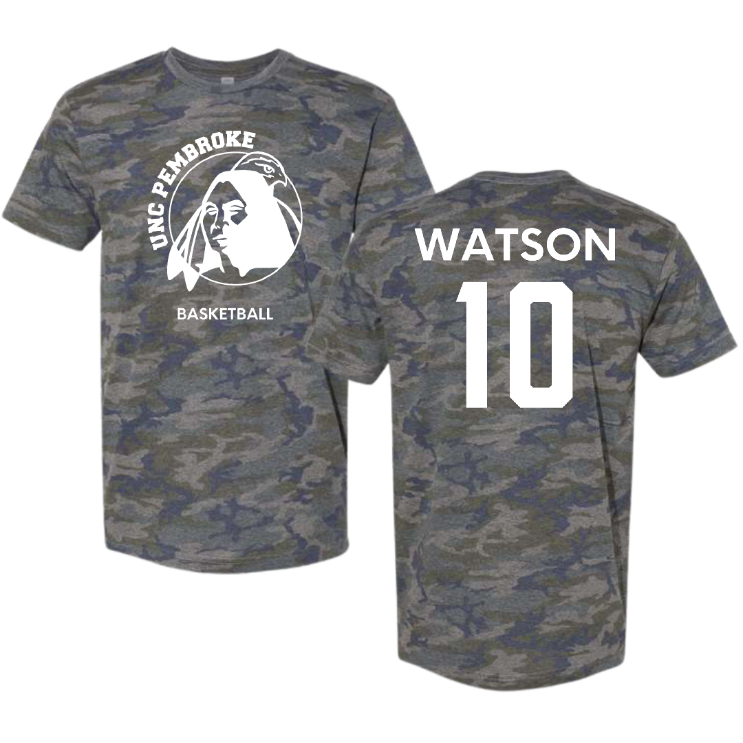 University of North Carolina at Pembroke Basketball (M) Vintage Camo Tee - #10 Quay Watson