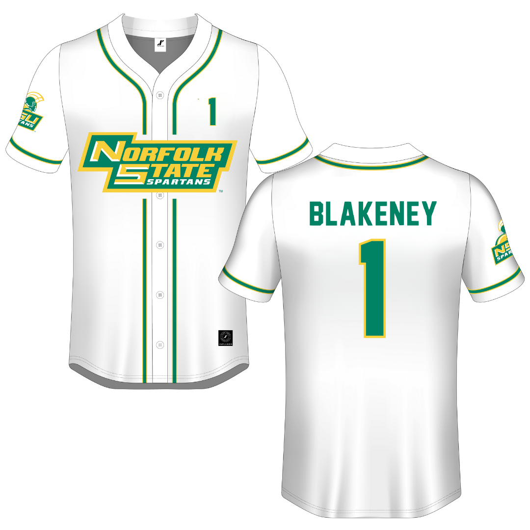 Norfolk State University White Button-Down Jersey - #1 Ethan Blakeney