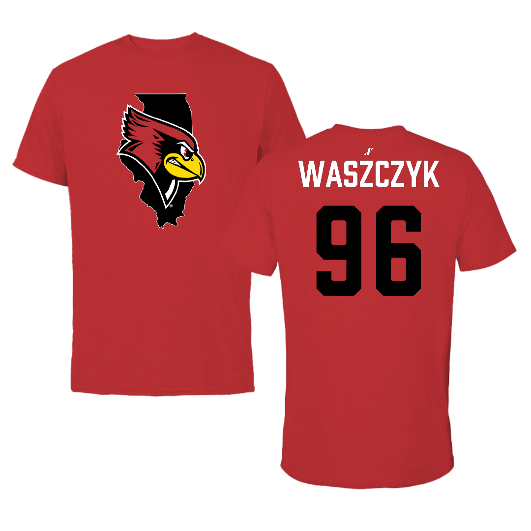 Illinois State University Football Red State Tee - #96 Bryce Waszczyk