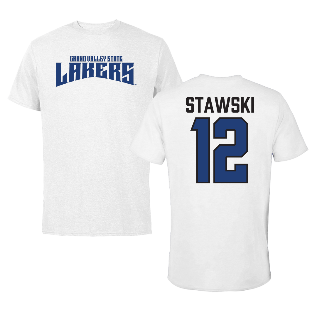 Grand Valley State University Volleyball White Classic Performance Tee - #12 Brianna Stawski