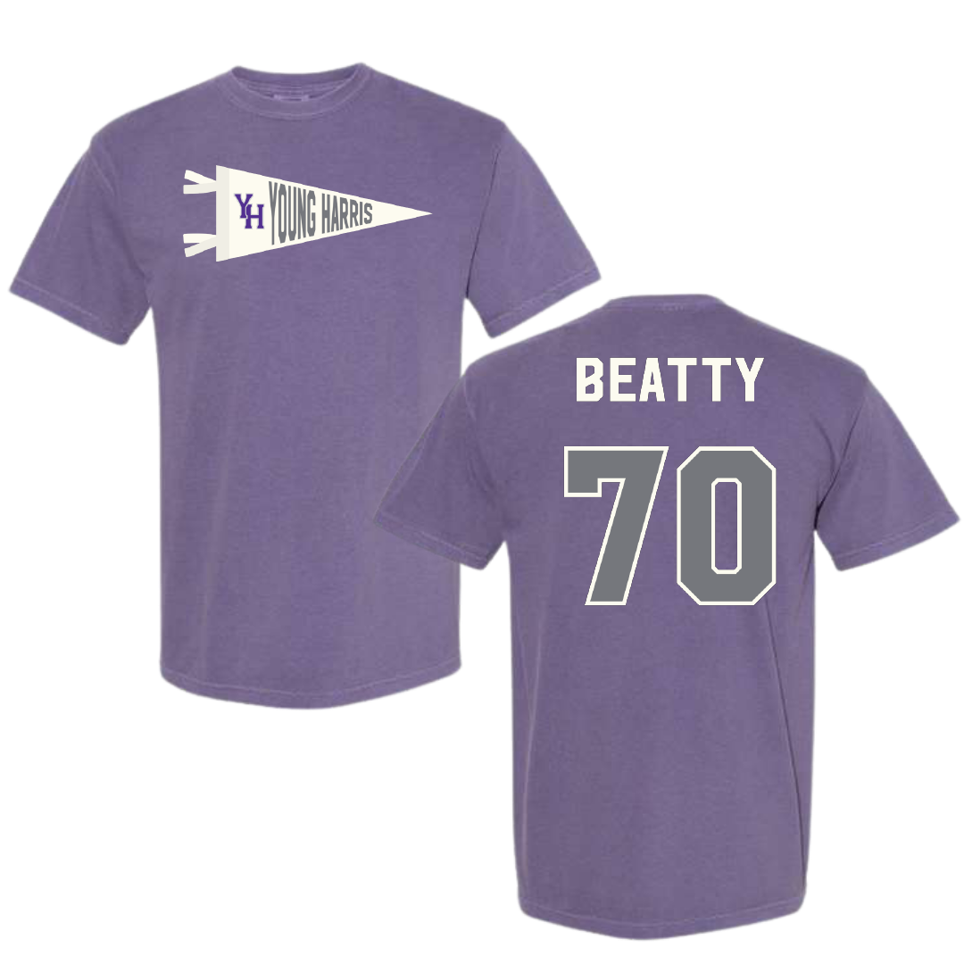 Young Harris College Lacrosse (M) Purple Pennant Comfort Colors Tee - #70 Carson Beatty