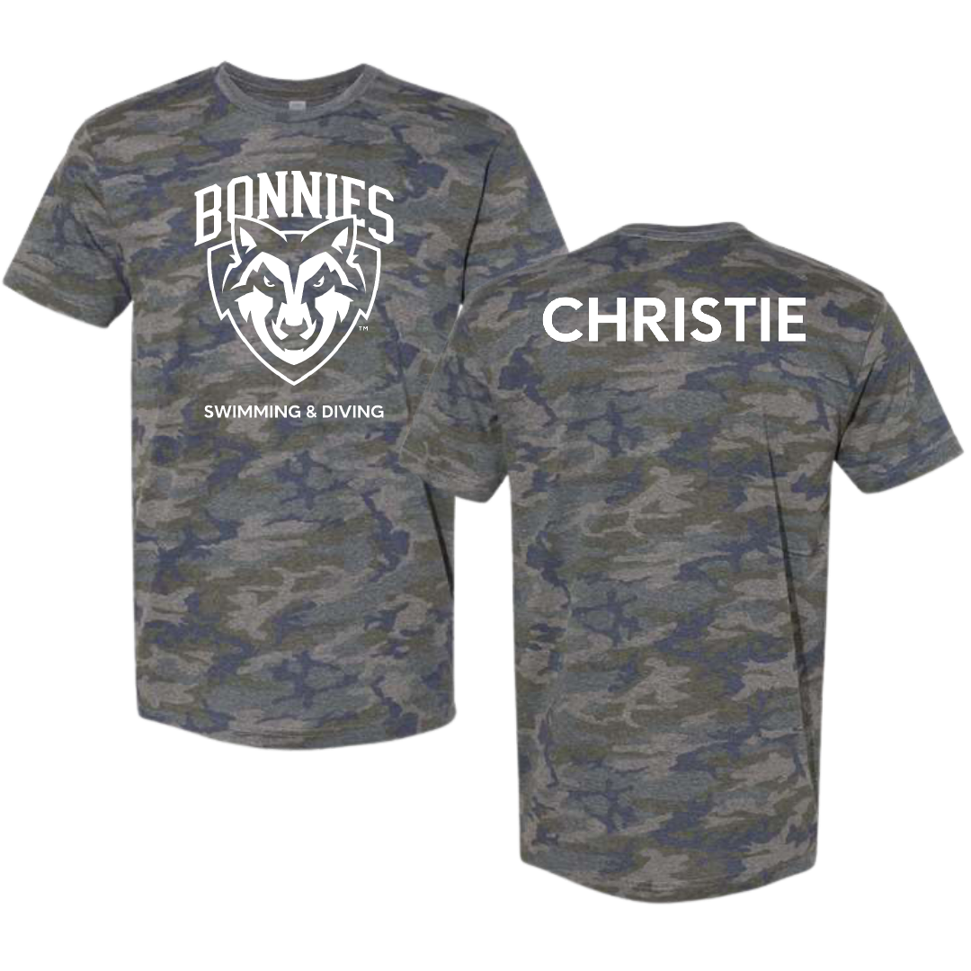 St. Bonaventure University Swimming & Diving Vintage Camo Tee - Paris Christie