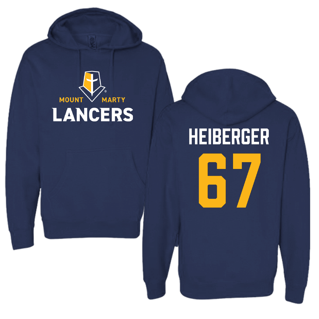 Mount Marty University Football Navy Hoodie - #67 Benjamin Heiberger