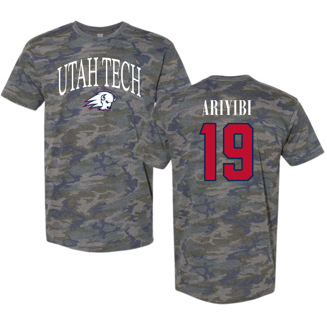 Utah Tech University Basketball Vintage Camo Tee - #19 Oluwatobi Samuel Ariyibi
