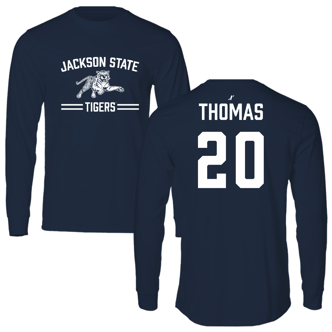 Jackson State University Basketball (M) Navy General Performance Long Sleeve - #20 Raevon Thomas