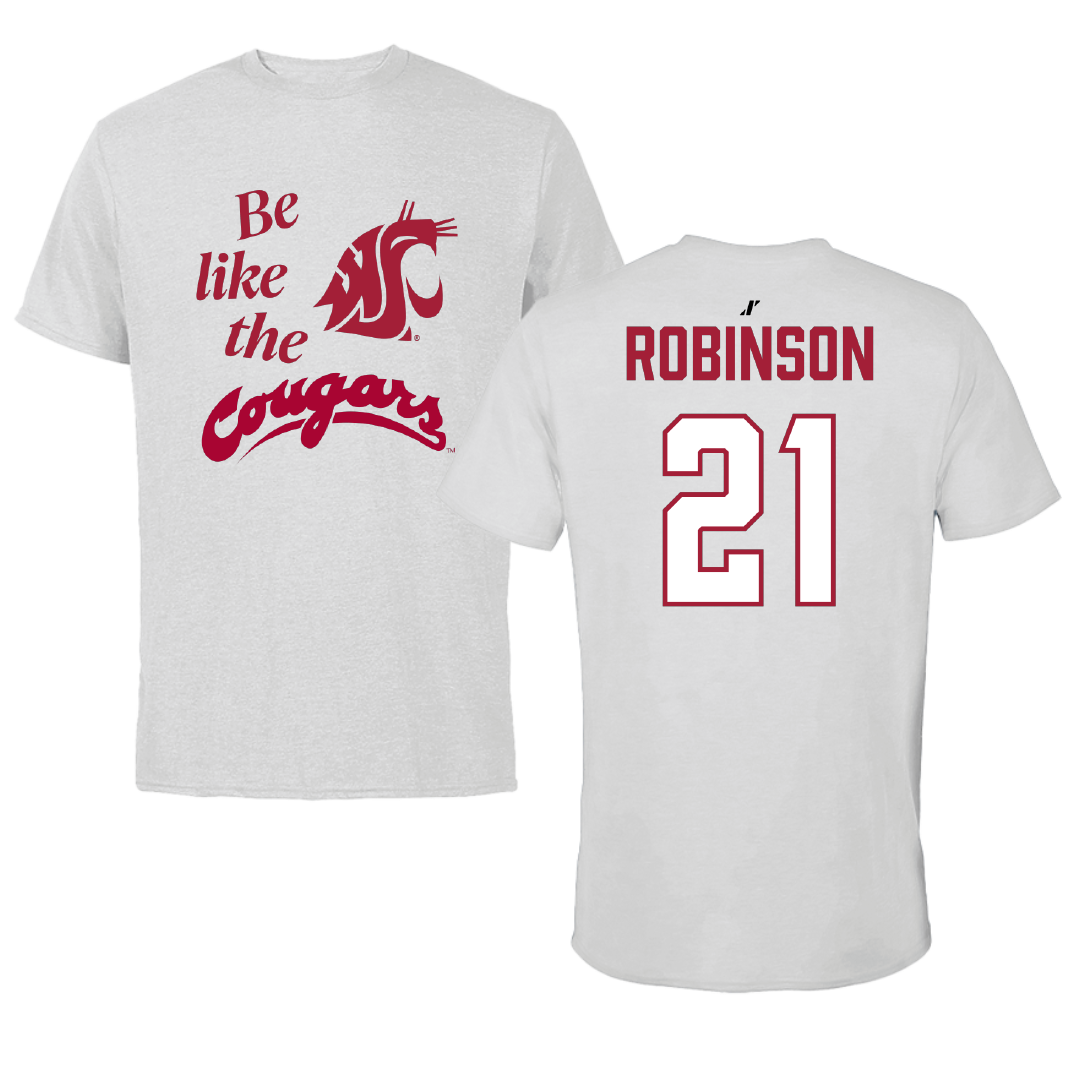Washington State University Baseball Light Gray Be Like Us Performance Tee - #21 Dustin Robinson