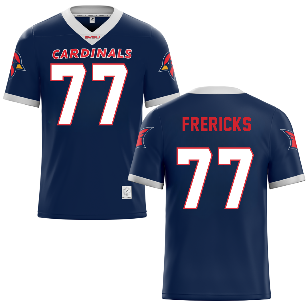 Saginaw Valley State University Navy Football Jersey - #77 Ryder Frericks