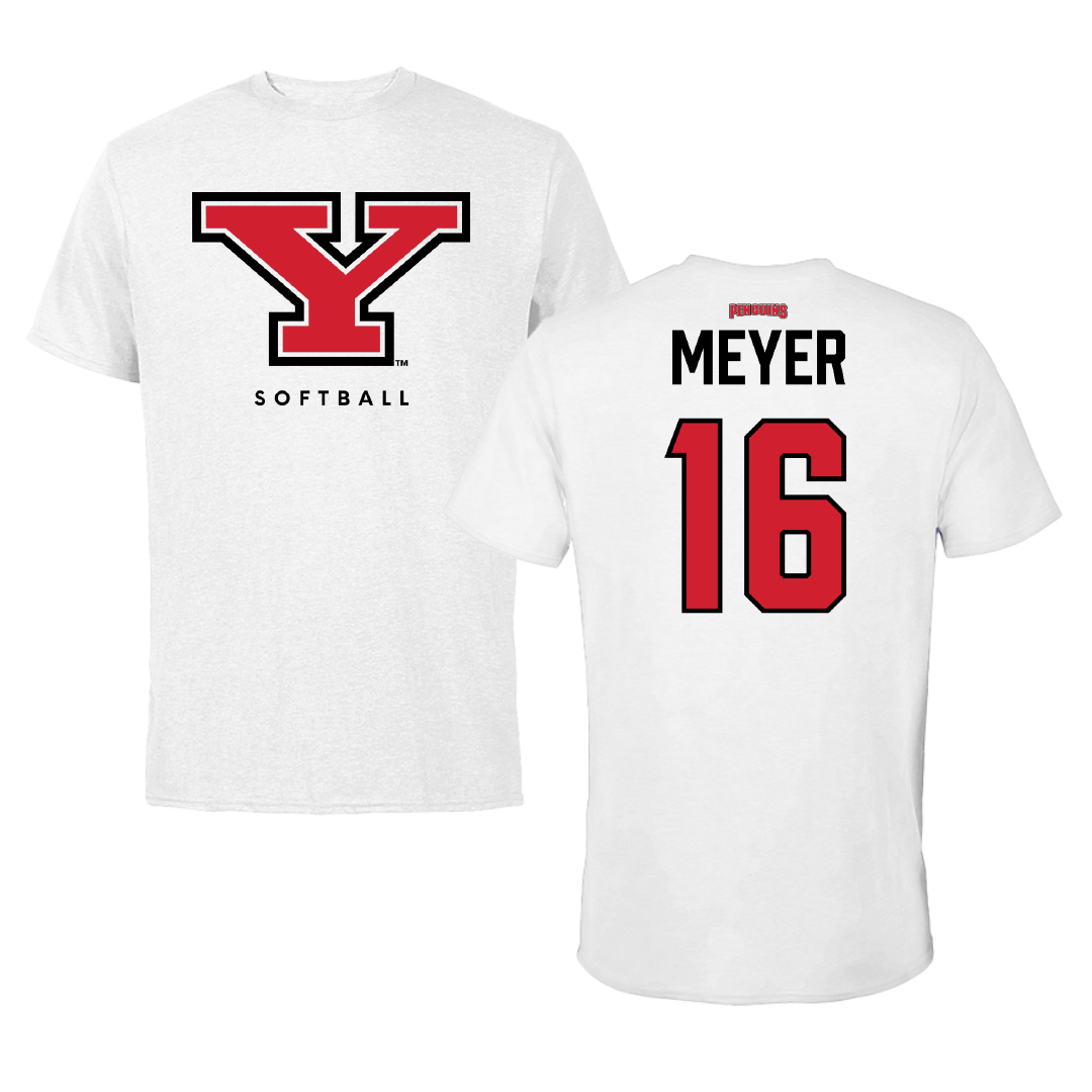 Youngstown State University Softball White Performance Tee - #16 Bella Meyer