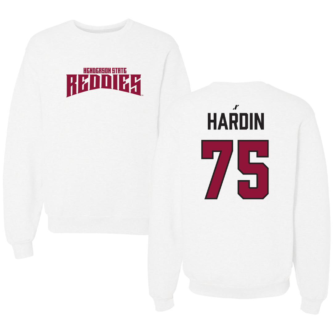 Henderson State University Football White Classic Crewneck - #75 Elijah Hardin