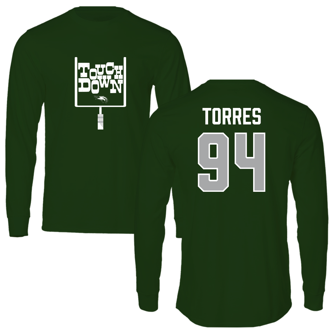 Wagner College Football Forest Green Touchdown Long Sleeve - #94 Charles Torres