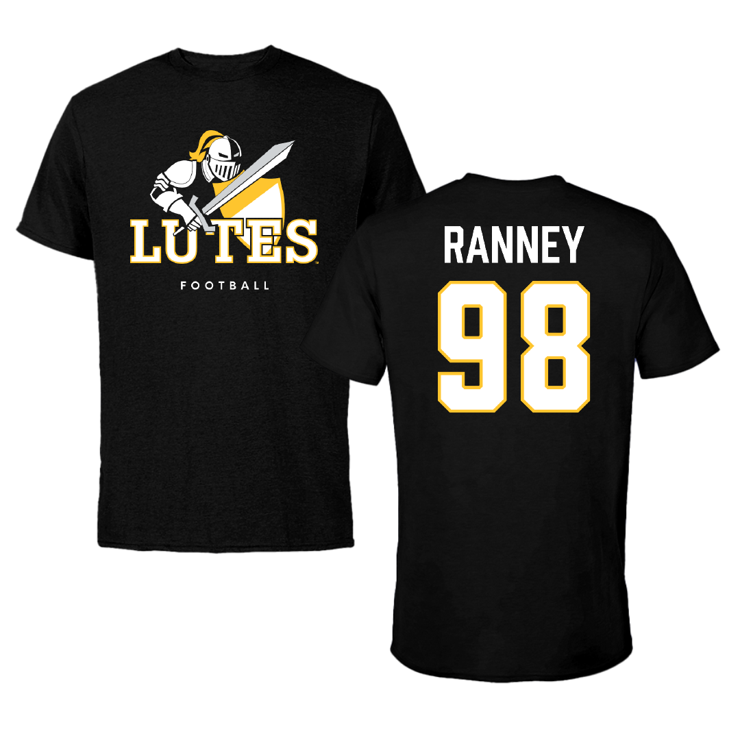 Pacific Lutheran University Football Black Tee - #98 Sawyer Ranney