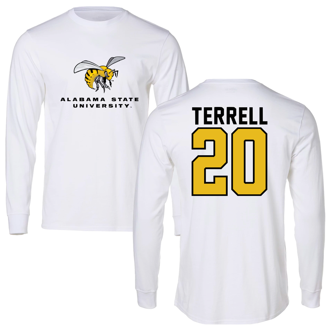 Alabama State University Softball White Block Long Sleeve - #20 Jaibriel Terrell