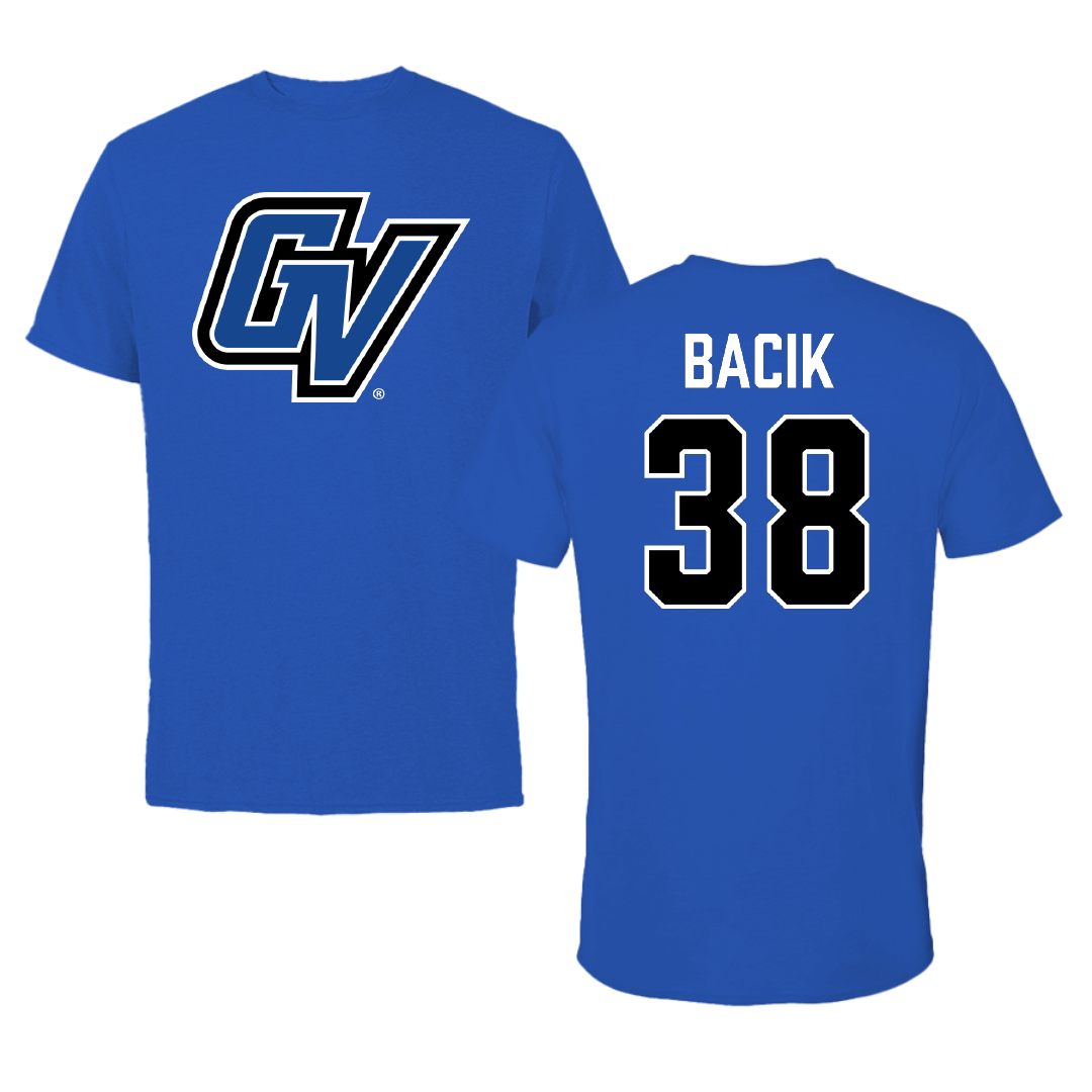 Grand Valley State University Football Blue Performance Tee - #38 Mathew Bacik