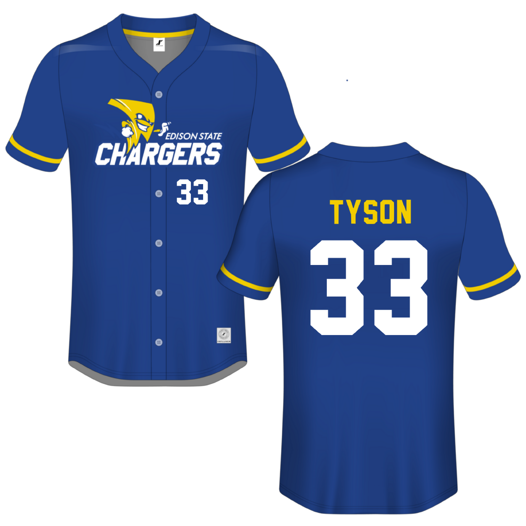 Edison State Community College Blue Button-Down Jersey - #33 Kyanne Tyson