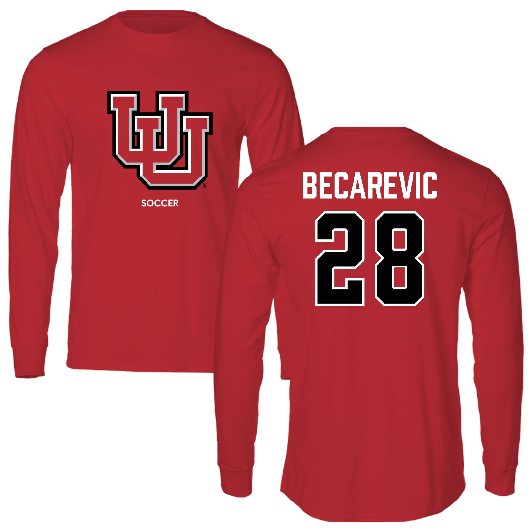 University of Utah Soccer (W) Red Block Performance Long Sleeve - #28 Mia Becarevic