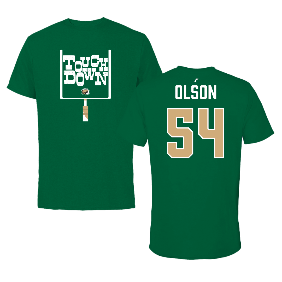 Bemidji State University Football Green Touchdown Performance Tee - #54 Nolan Olson
