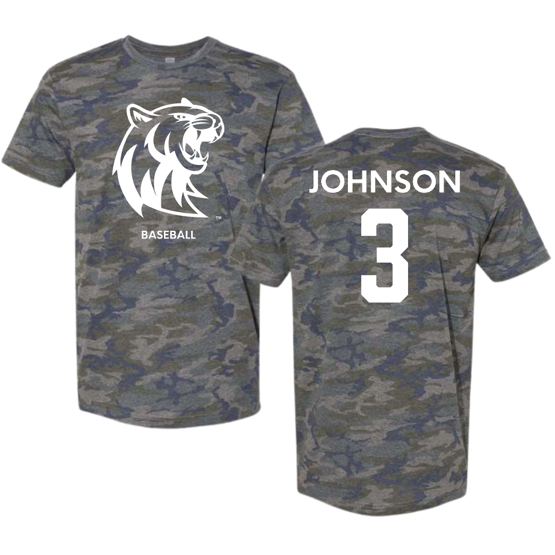 Rogers State University Baseball Vintage Camo Tee - #3 Blake Johnson