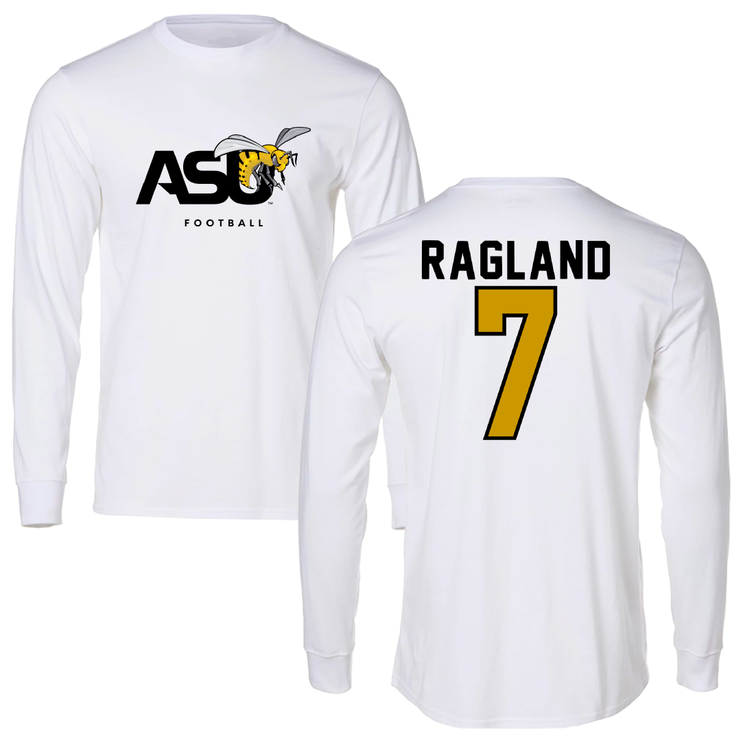 Alabama State University Football White Performance Long Sleeve - #7 Braylen Ragland