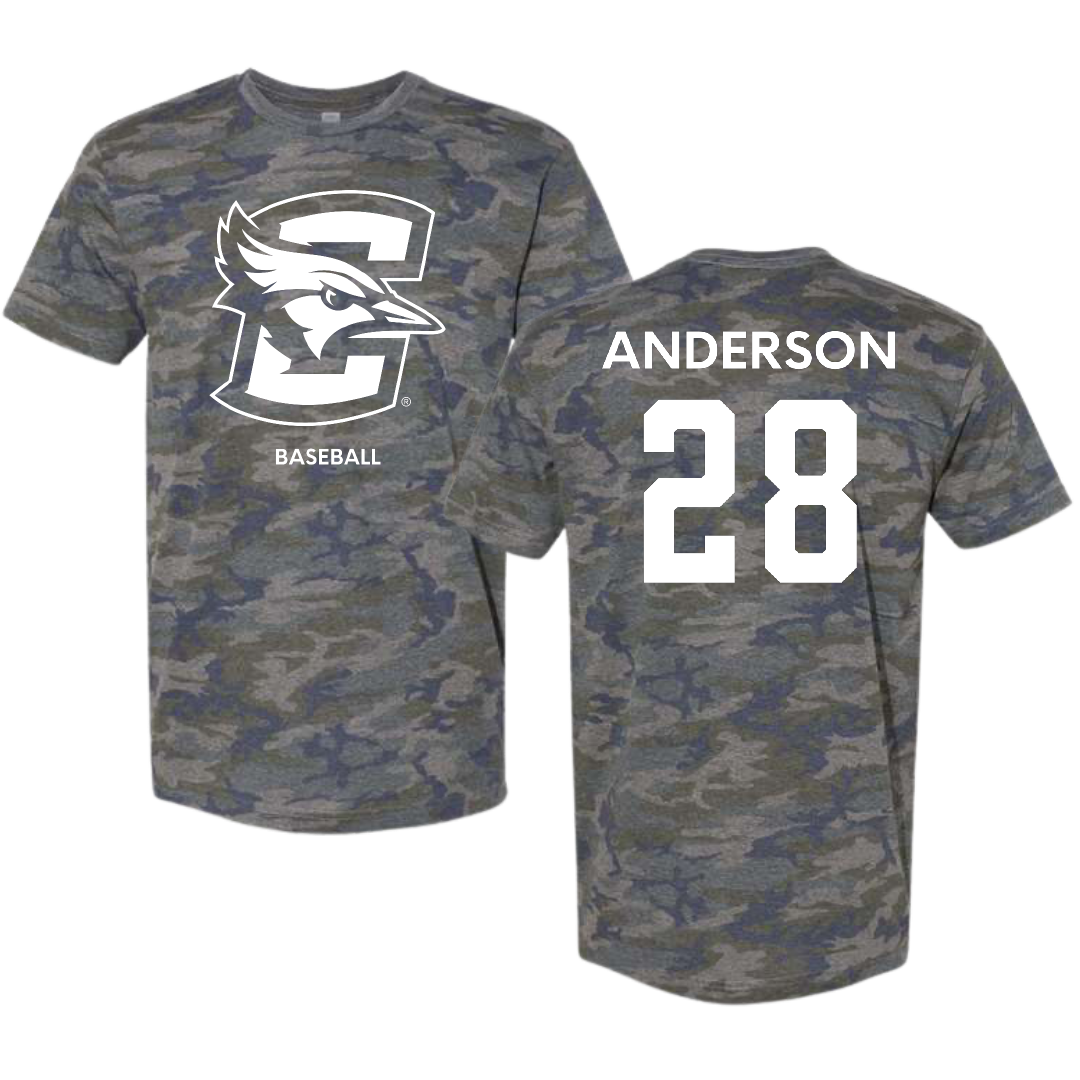Creighton University Baseball Vintage Camo Tee - #28 Nate Anderson